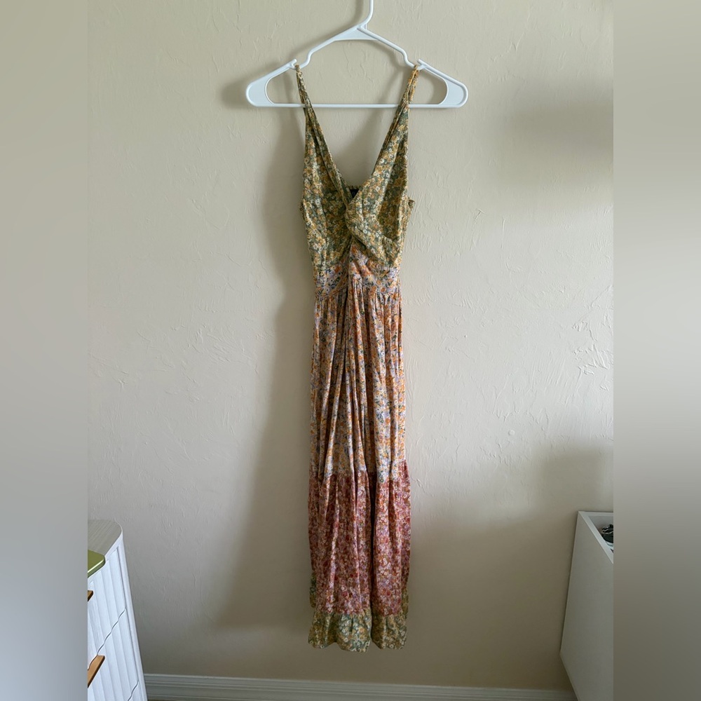 Angie Floral Patchwork Maxi Dress in Green and Peach